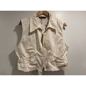 Zara Vest Size XL Zip Front Gorpcore Lightweight Beige Neutral Utility Pockets